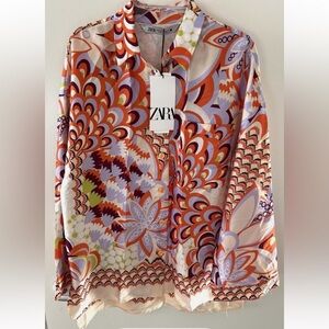Zara paisley printed blouse NWT